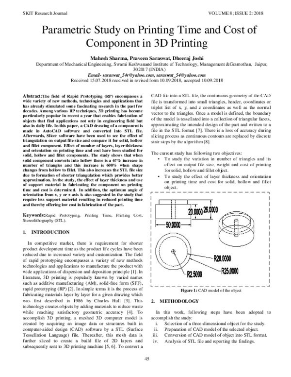(PDF) Parametric Study on Printing Time and Cost of Component in 3D ...