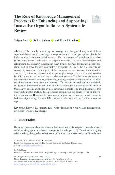 (PDF) The Role of Knowledge Management Processes for Enhancing and ...