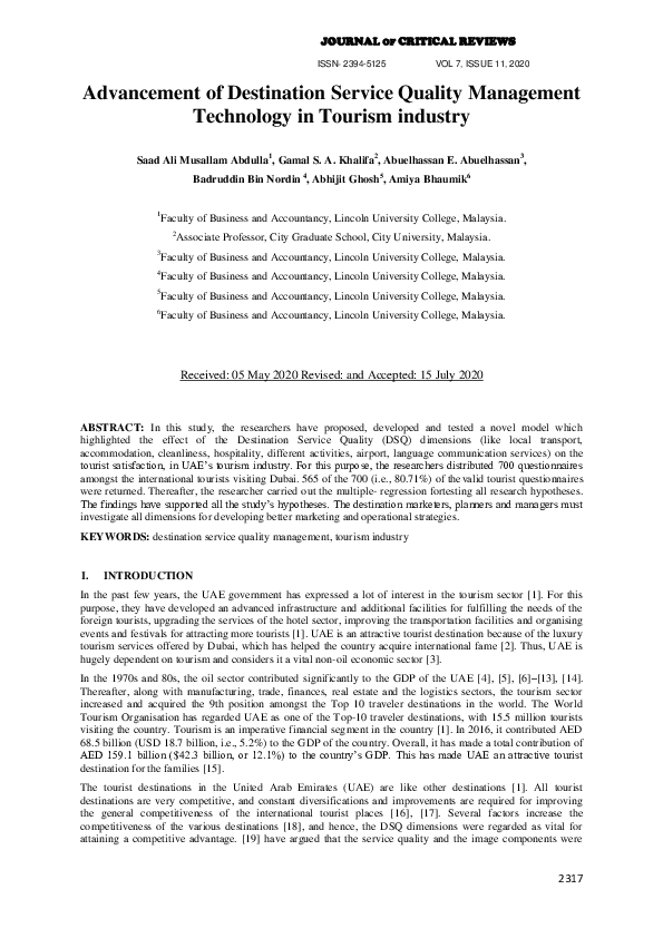 (PDF) Advancement of Destination Service Quality Management Technology ...