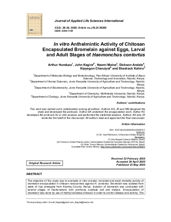 (PDF) In vitro Anthelmintic Activity of Chitosan Encapsulated Bromelain ...