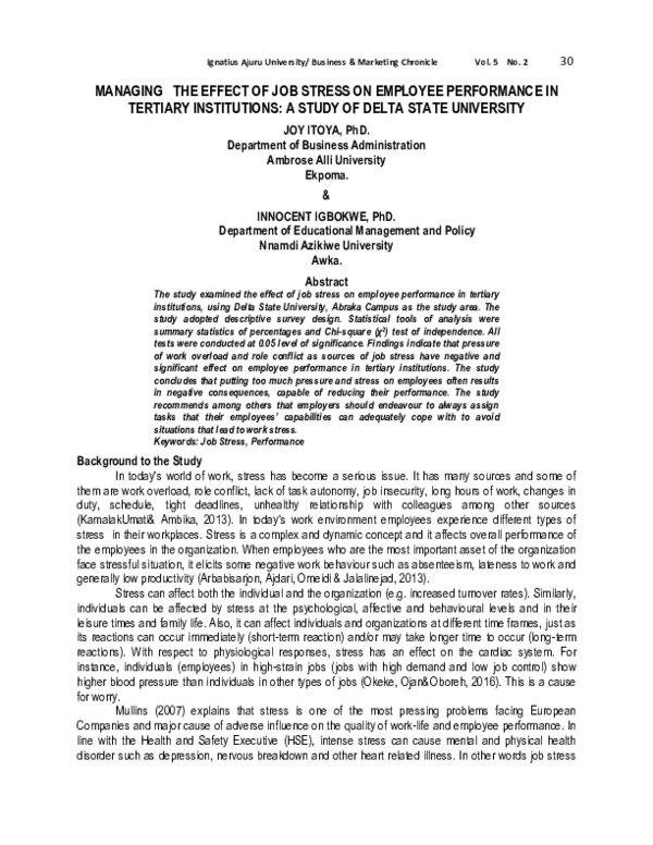 (PDF) MANAGING THE EFFECT OF JOB STRESS ON EMPLOYEE PERFORMANCE IN ...