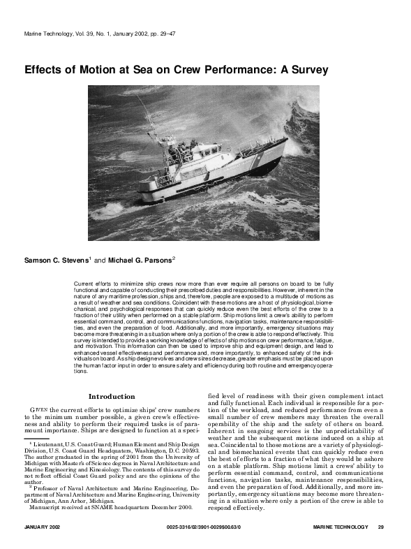 (PDF) Effects of Motion at Sea on Crew Performance: A Survey
