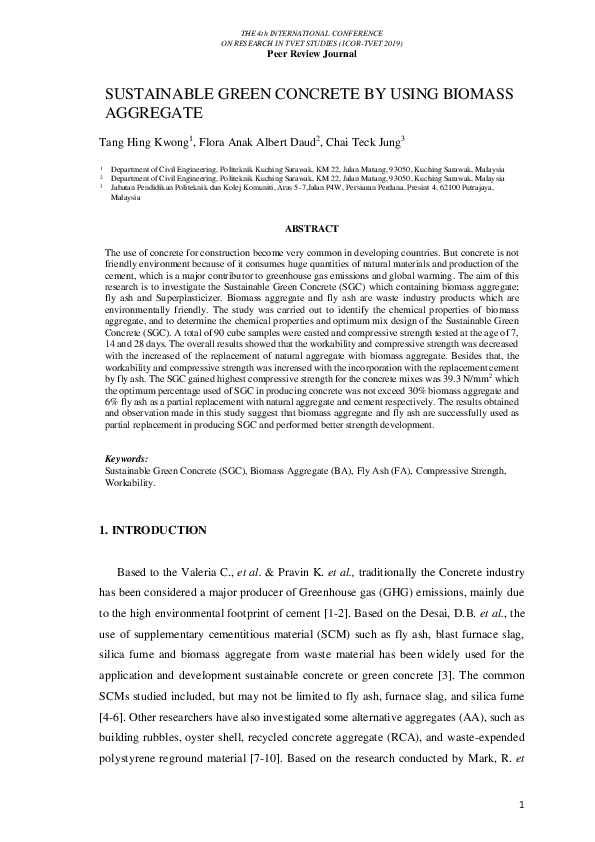 (PDF) SUSTAINABLE GREEN CONCRETE BY USING BIOMASS AGGREGATE