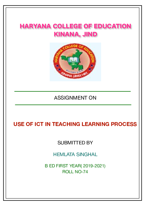 (PDF) USE OF ICT IN TEACHING LEARNING PROCESS SUBMITTED BY HEMLATA SINGHAL