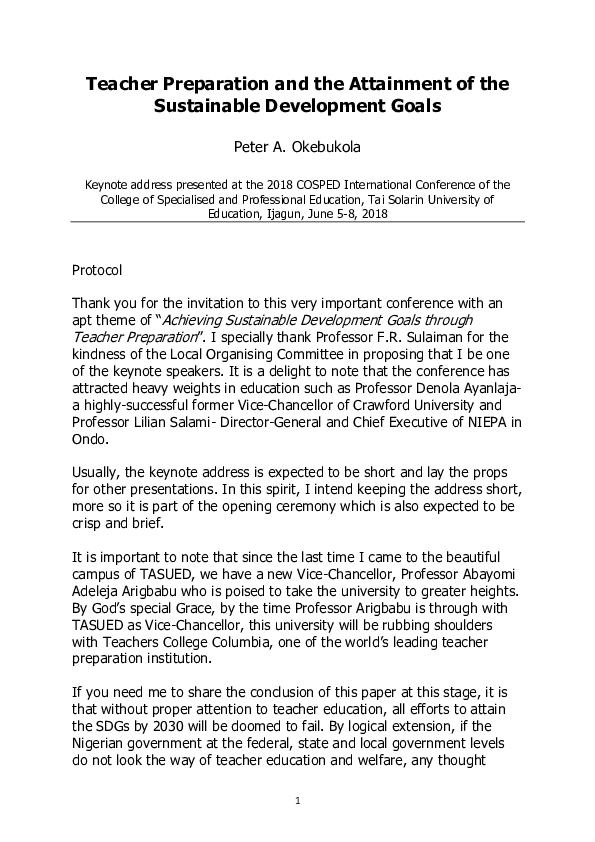 (PDF) Teacher Preparation and the Attainment of the Sustainable ...