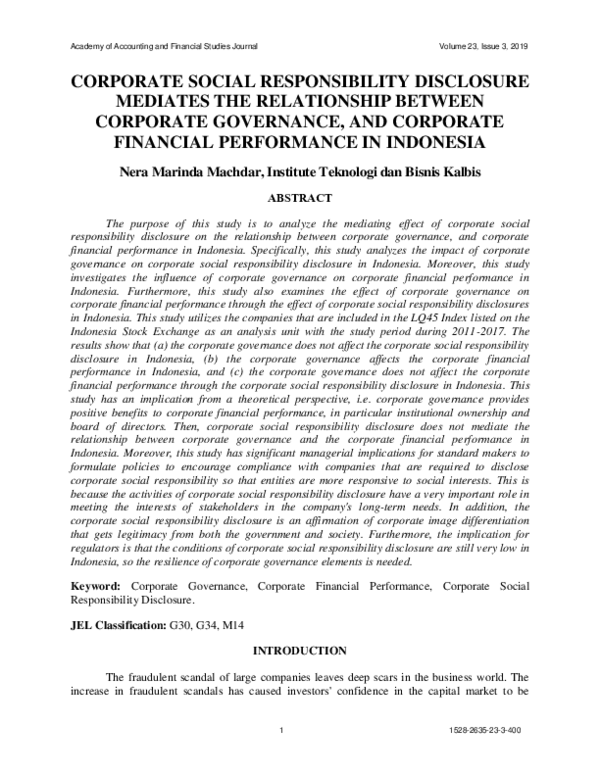 (PDF) CORPORATE SOCIAL RESPONSIBILITY DISCLOSURE MEDIATES THE ...