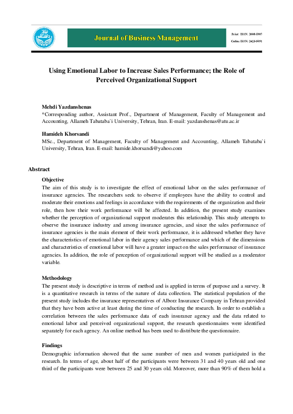 (PDF) Using Emotional Labor to Increase Sales Performance; the Role of ...