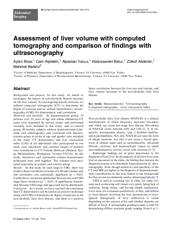 (PDF) Assessment of liver volume with computed tomography and ...
