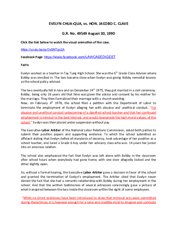 (DOC) EVELYN CHUAQUA vs. HON. JACOBO C. CLAVE Law Case Digest