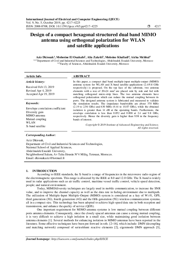 (PDF) Design of a compact hexagonal structured dual band MIMO antenna ...
