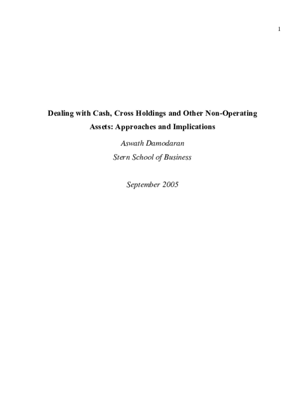 (PDF) Dealing with Cash, Cross Holdings and Other Non-Operating Assets ...
