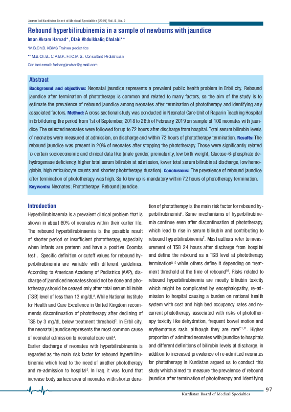 (PDF) Rebound hyperbilirubinemia in a sample of newborns with jaundice