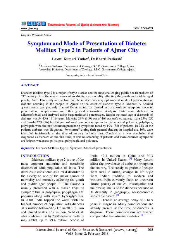(PDF) Symptom and Mode of Presentation of Diabetes Mellitus Type 2 in ...