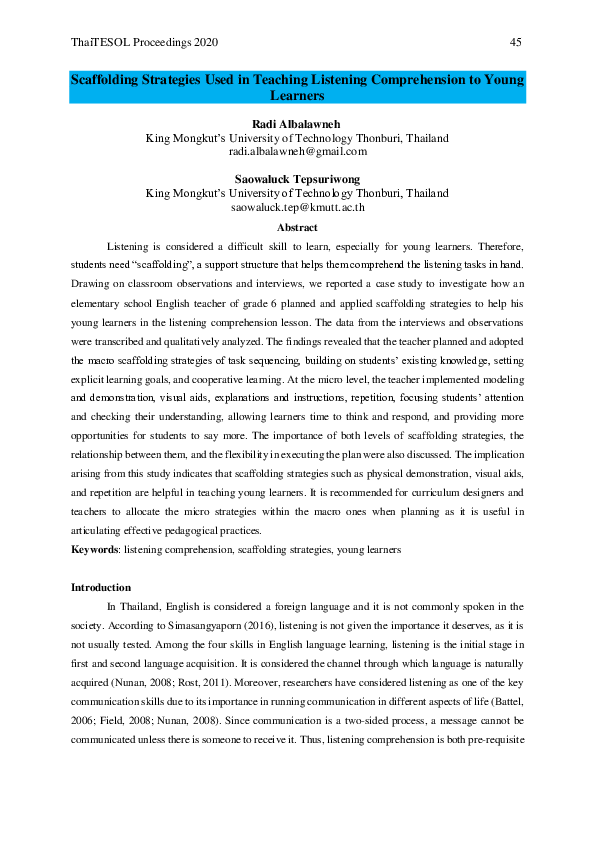 (PDF) Scaffolding Strategies Used in Teaching Listening Comprehension