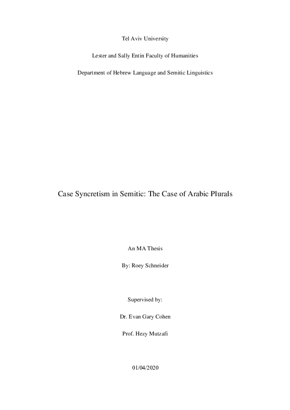 (PDF) Case Syncretism in Semitic The Case of Arabic Plurals Roey