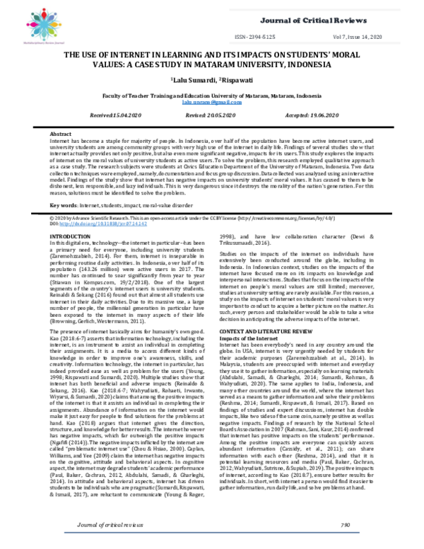 (PDF) THE USE OF INTERNET IN LEARNING AND ITS IMPACTS ON STUDENTS ...