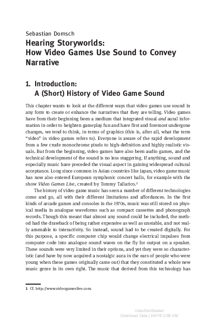 (PDF) Hearing Storyworlds: How Video Games Use Sound to Convey Narrative