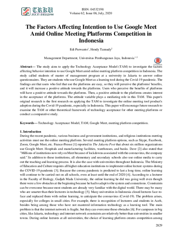 PDF) The Factors Affecting Intention to Use Google Meet Amid
