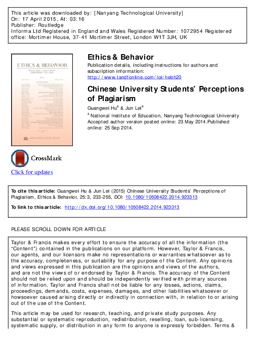 (PDF) Chinese University Students' Perceptions of Plagiarism