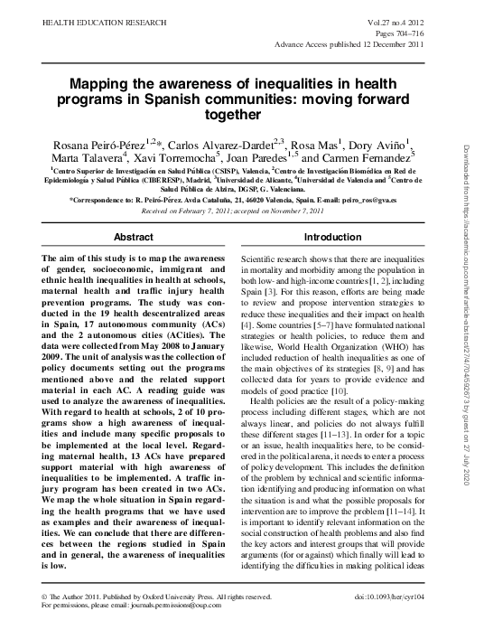 (PDF) Mapping the awareness of inequalities in health programs in ...