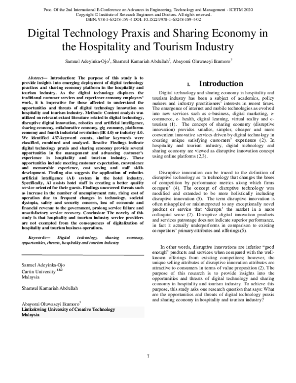 (PDF) Digital Technology Praxis and Sharing Economy in the Hospitality ...