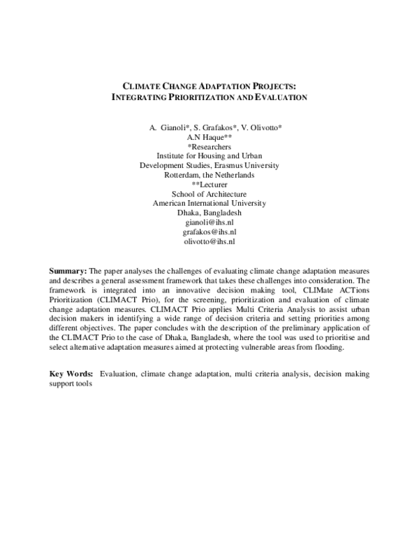 (PDF) CLIMATE CHANGE ADAPTATION PROJECTS: INTEGRATING PRIORITIZATION ...