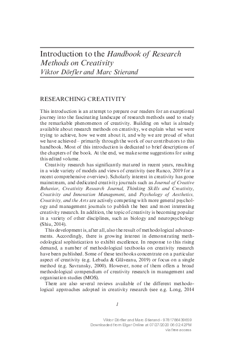 (PDF) Introduction to the Handbook of Research Methods on Creativity