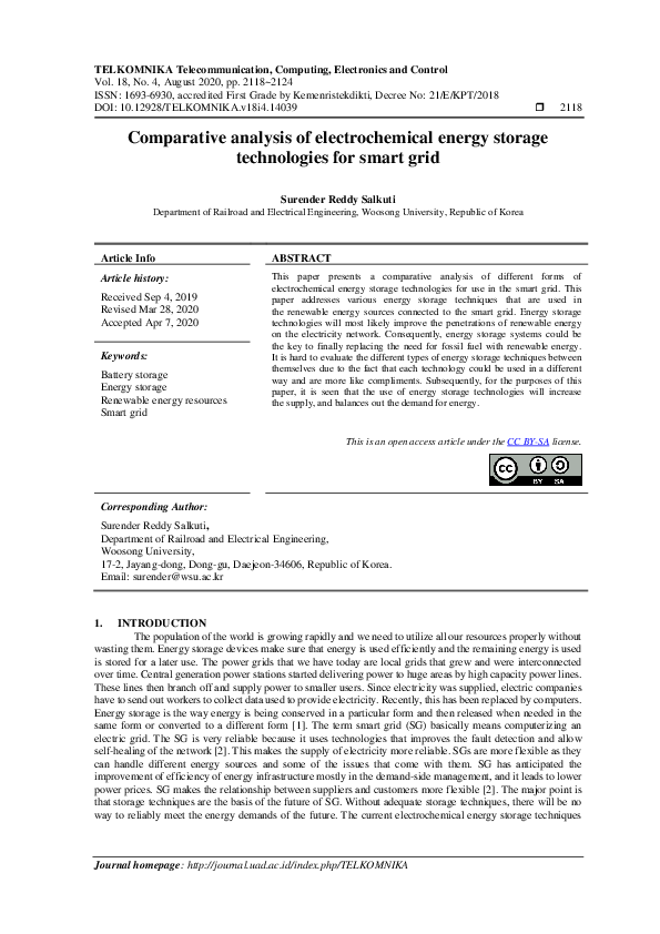 (PDF) Comparative analysis of electrochemical energy storage ...