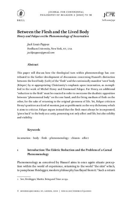 PDF) Journal for Continental Philosophy of Religion 2 (2020) 73-90 