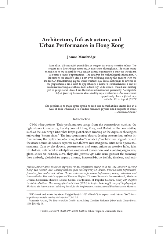(PDF) Architecture, Infrastructure, and Urban Performance in Hong Kong