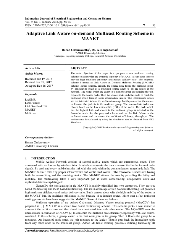 (PDF) Adaptive Link Aware on-demand Multicast Routing Scheme in MANET