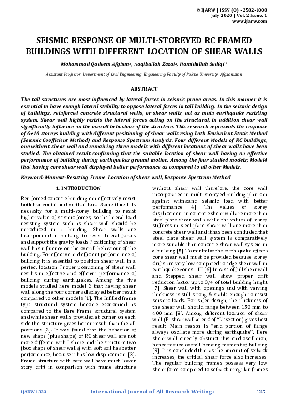 (PDF) SEISMIC RESPONSE OF MULTI-STOREYED RC FRAMED BUILDINGS WITH ...