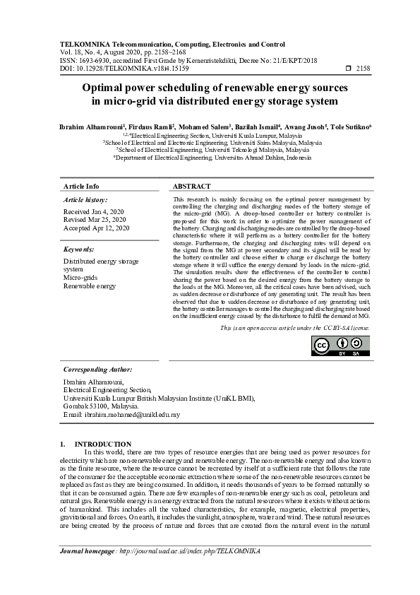 (PDF) Optimal power scheduling of renewable energy sources in micro ...