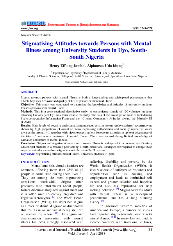 (PDF) Stigmatising Attitudes towards Persons with Mental Illness among ...