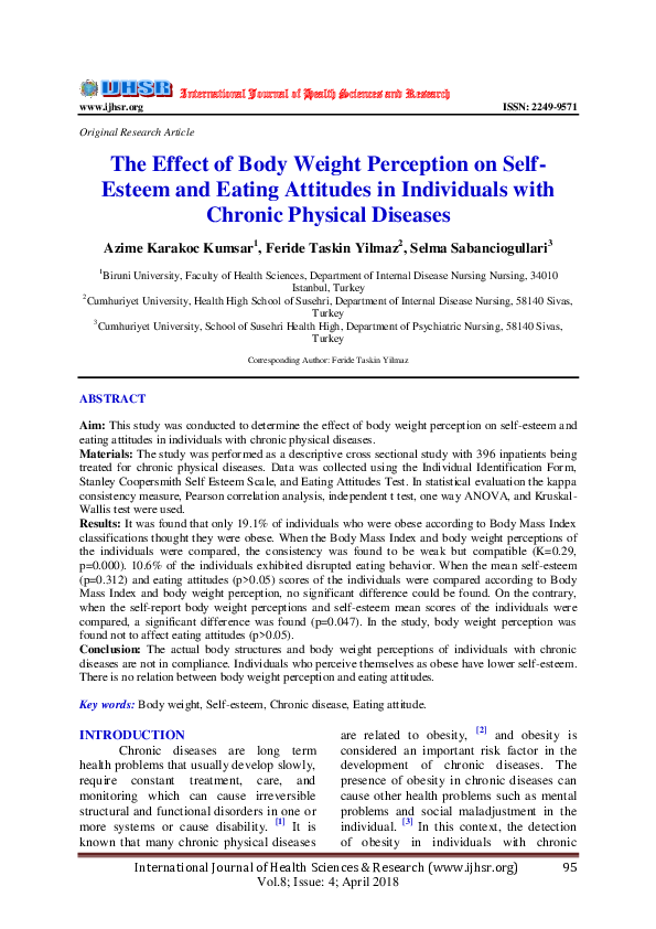 (PDF) The Effect of Body Weight Perception on Self- Esteem and Eating ...