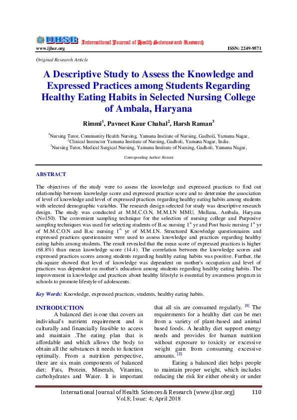 (PDF) A Descriptive Study to Assess the Knowledge and Expressed ...