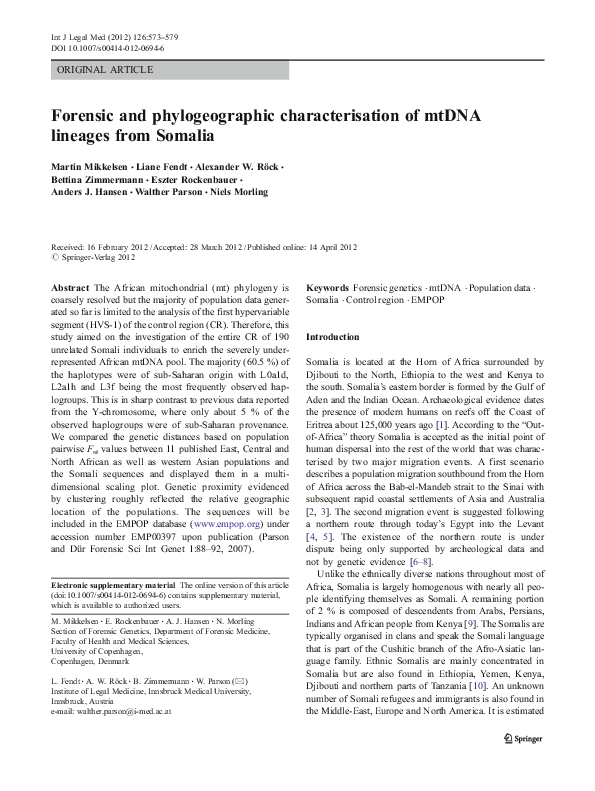 (PDF) Forensic and phylogeographic characterisation of mtDNA lineages ...