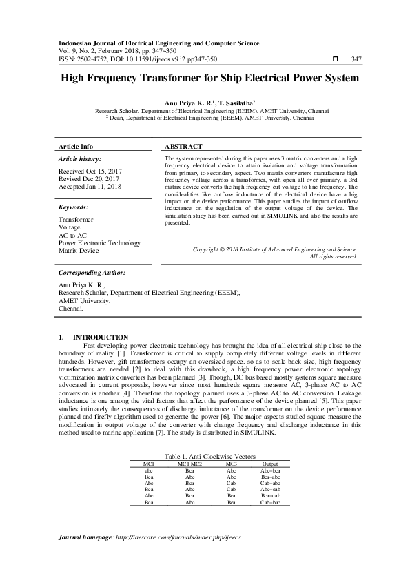 (PDF) High Frequency Transformer for Ship Electrical Power System