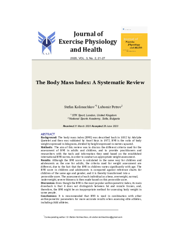 (PDF) The Body Mass Index: A Systematic Review