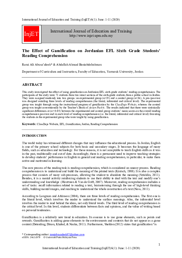 (PDF) The Effect of Gamification on Jordanian EFL Sixth Grade Students ...