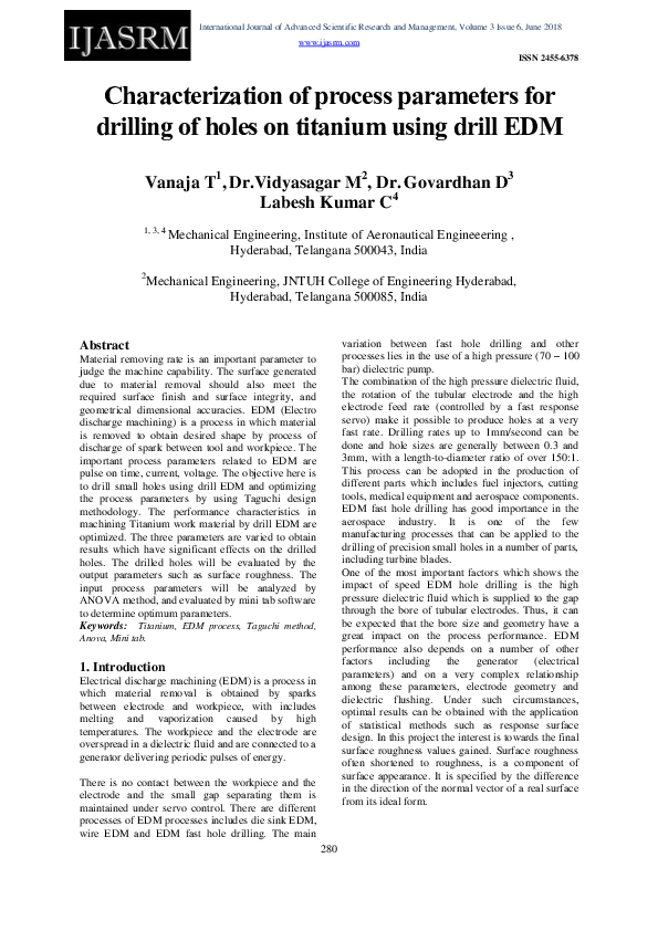 (PDF) Characterization of process parameters for drilling of holes on ...