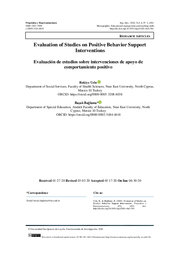 (PDF) Evaluation of Studies on Positive Behavior Support Interventions