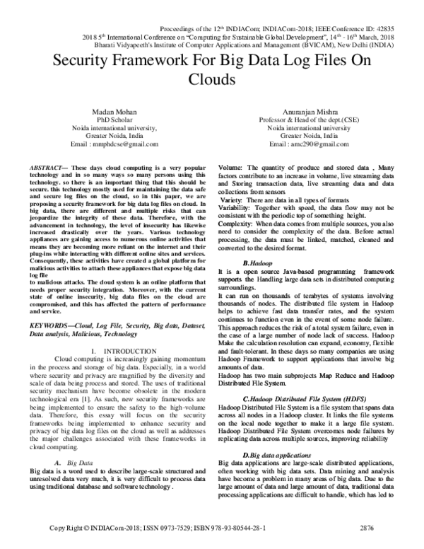(PDF) Security Framework For Big Data Log Files On Clouds