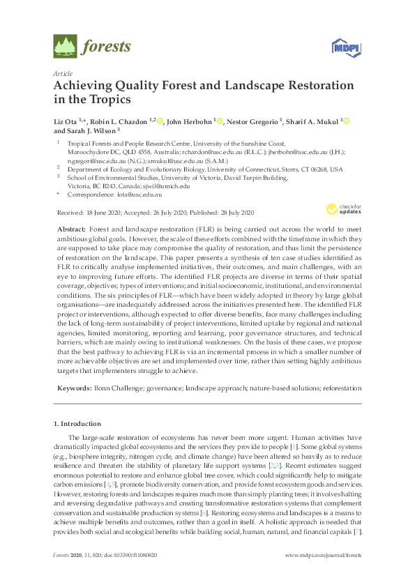 (PDF) Achieving Quality Forest and Landscape Restoration in the Tropics