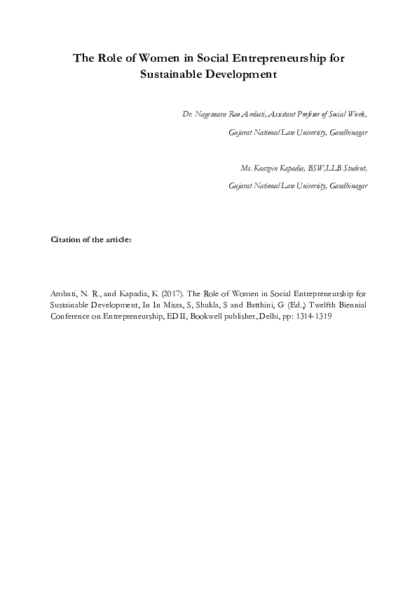 (PDF) The Role of Women in Social Entrepreneurship for Sustainable ...
