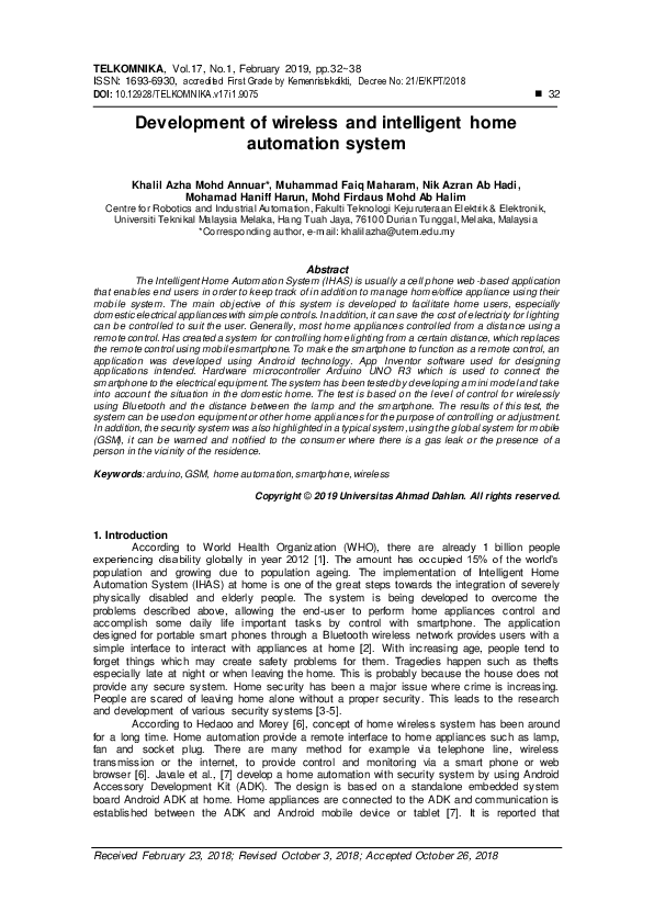 (PDF) Development of wireless and intelligent home automation system