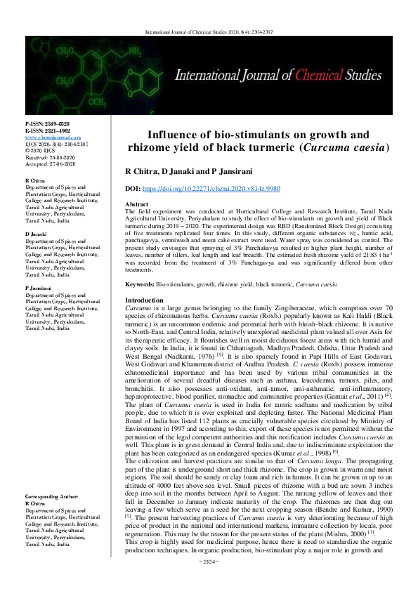 (PDF) Influence of biostimulants on growth and rhizome yield of black turmeric (Curcuma caesia