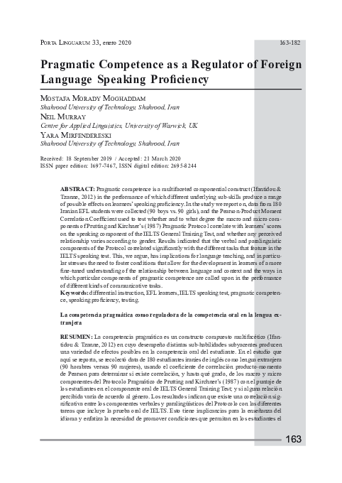 (PDF) Pragmatic Competence as a Regulator of Foreign Language Speaking ...