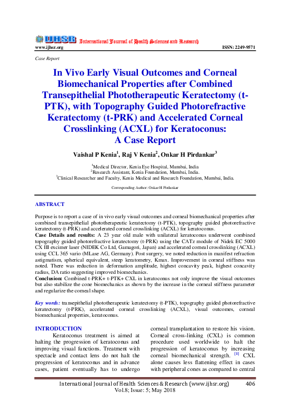 (PDF) In Vivo Early Visual Outcomes and Corneal Biomechanical ...