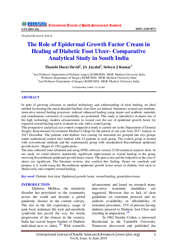 (PDF) The Role of Epidermal Growth Factor Cream in Healing of Diabetic ...
